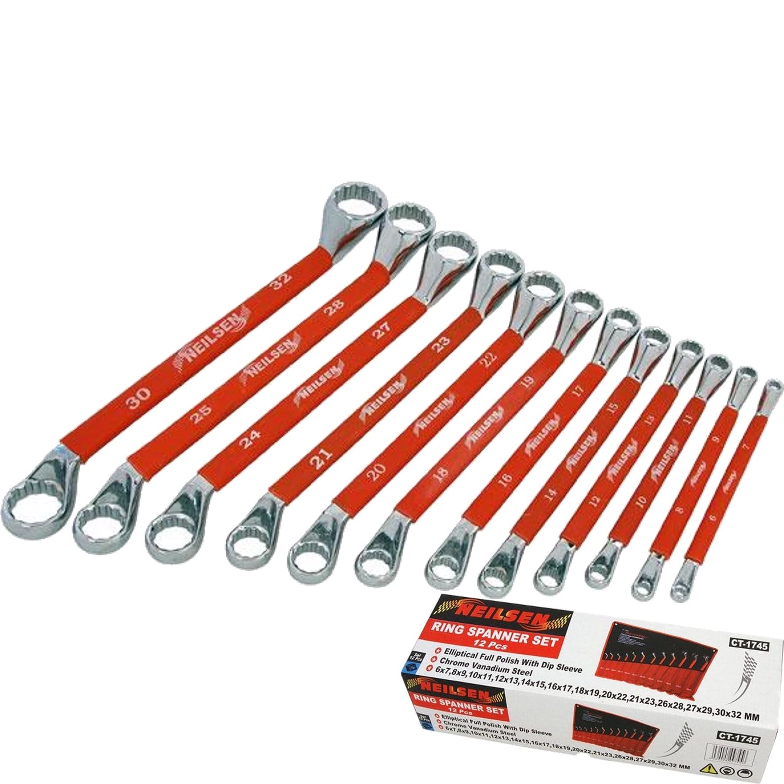 Neilsen 12pc Soft Grip Double Offset Ring Spanner Set - Metric by Neilsen