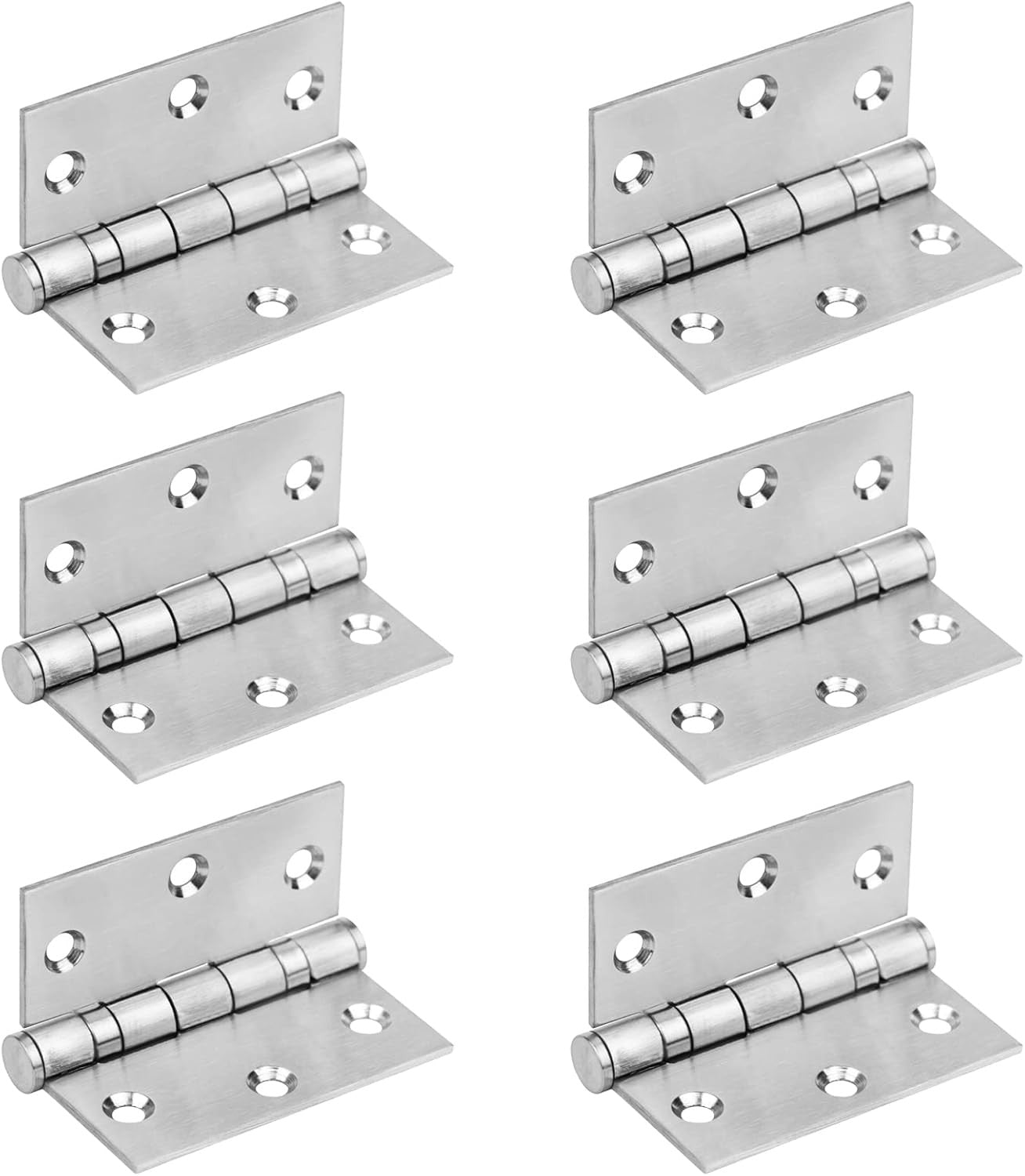 6 Pack 3" X 3" Square Door Hinges, Stainless Steel Butt Hinges, Ball
