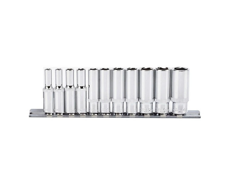 11pc Cr-V 1/4" Dr 6pt 50mm Length Deep Socket Set: 4-5-6-7-8-9-10<wbr/>-11-12-13-14mm