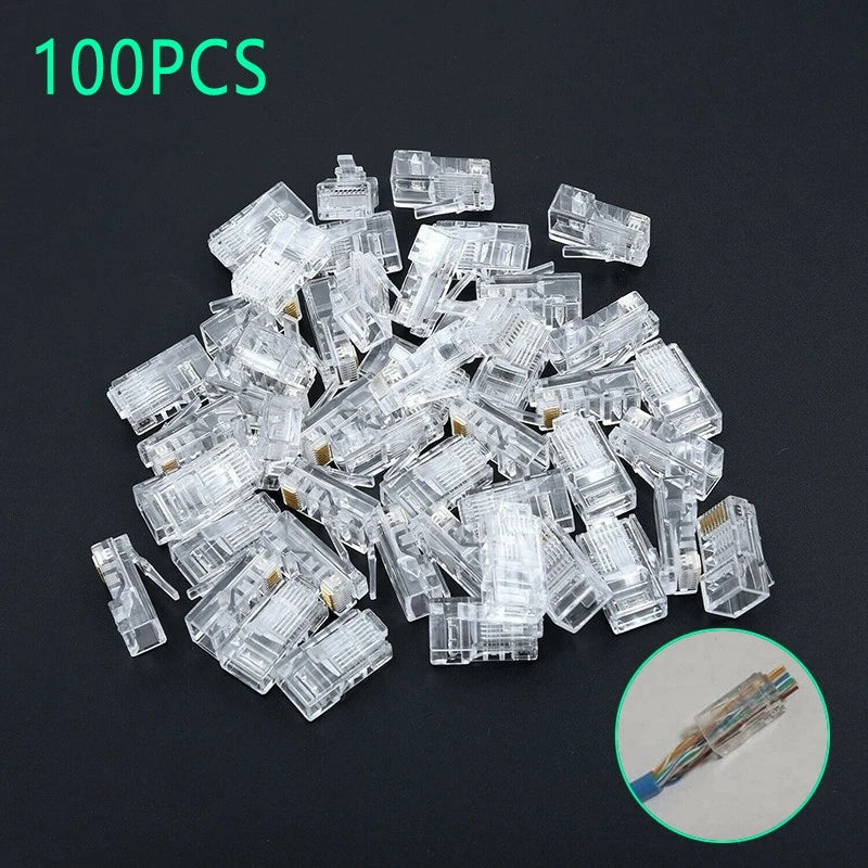 Rj45 Network Modular Plug 8p8c Cat5e Cable Connector End Pass Through