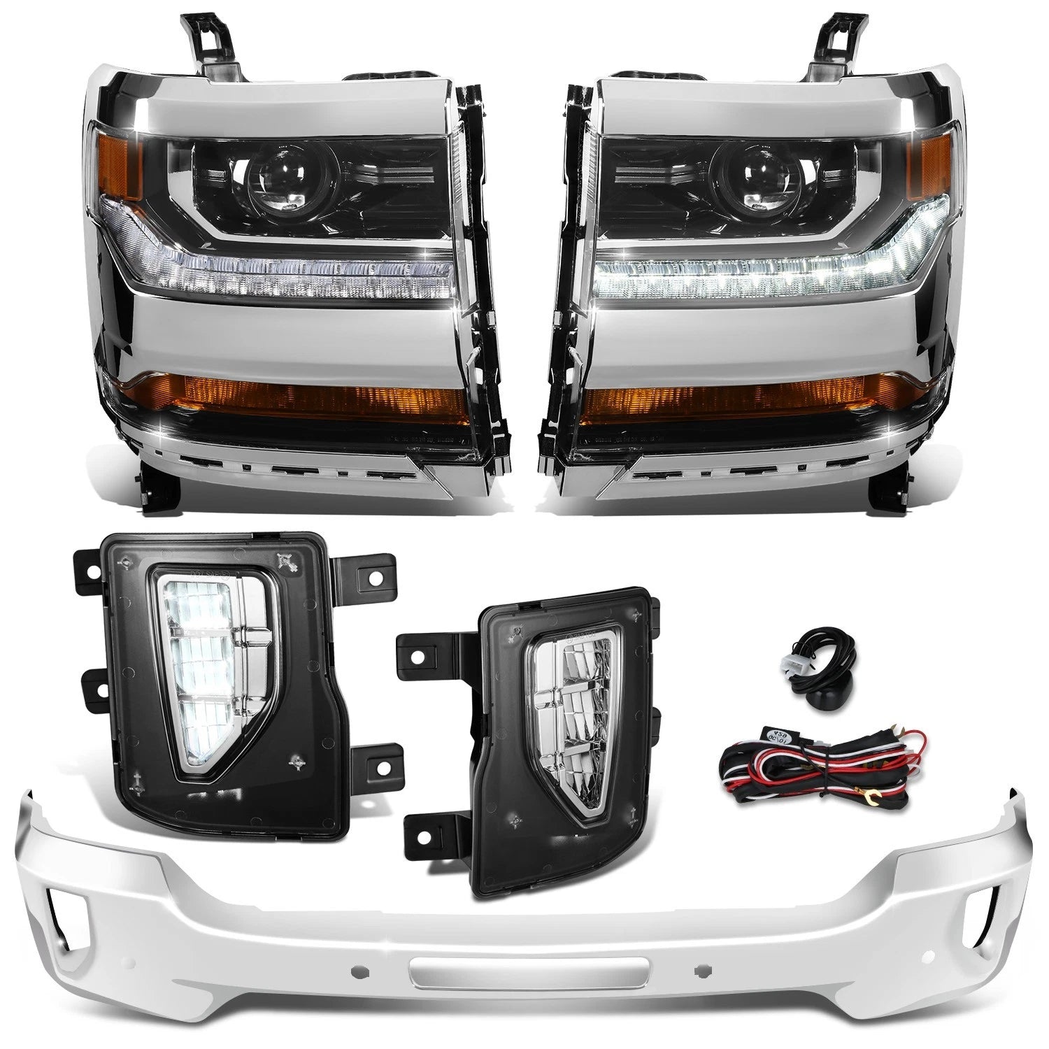 Fit 16-18 Silverado 1500 Chrome Amber Headlights | Built Supply Co