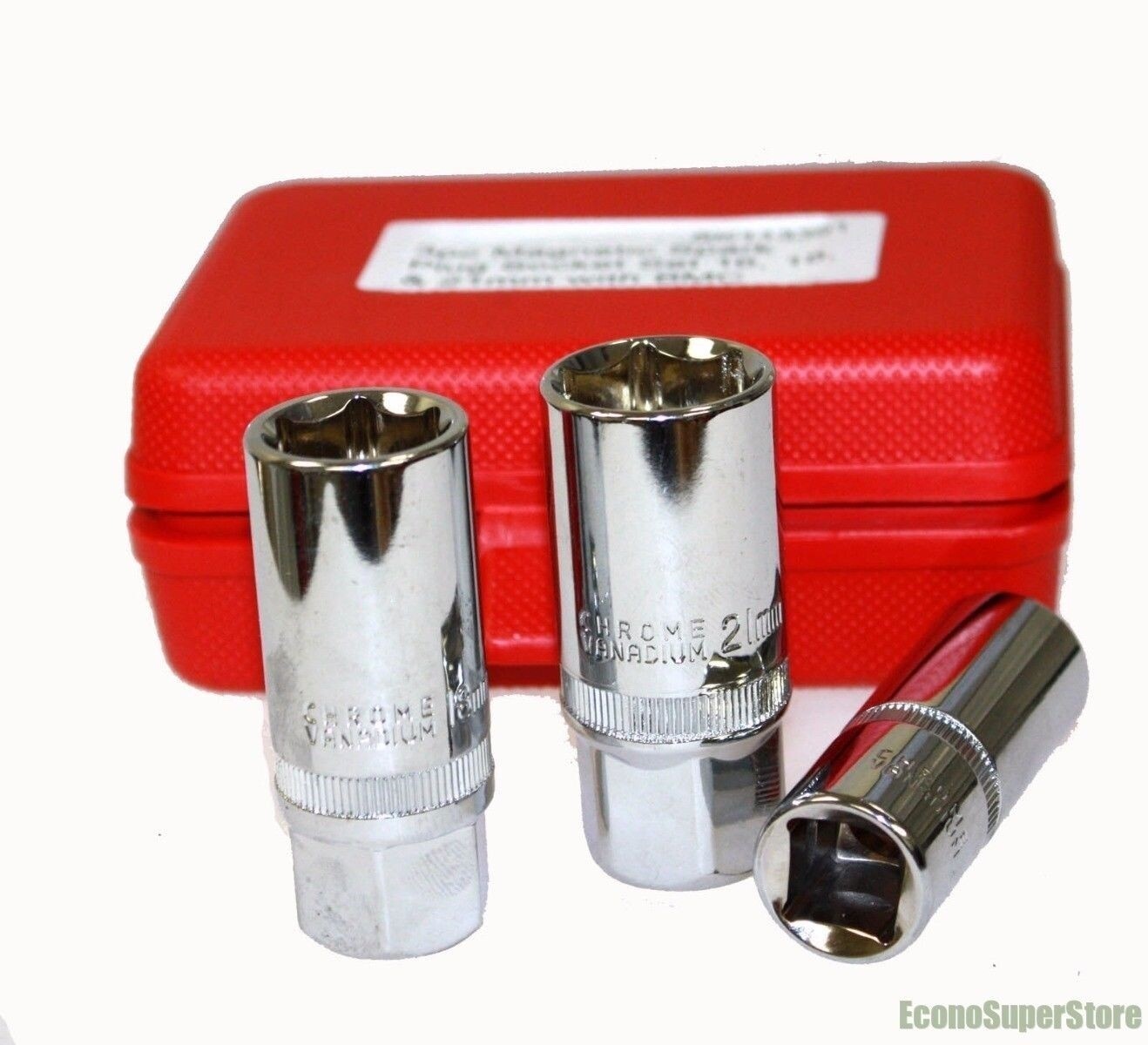 3pc Magnetic Spark Plug Socket Set 16, 18, 21mm 1/2" Dr Remove Installing Socket