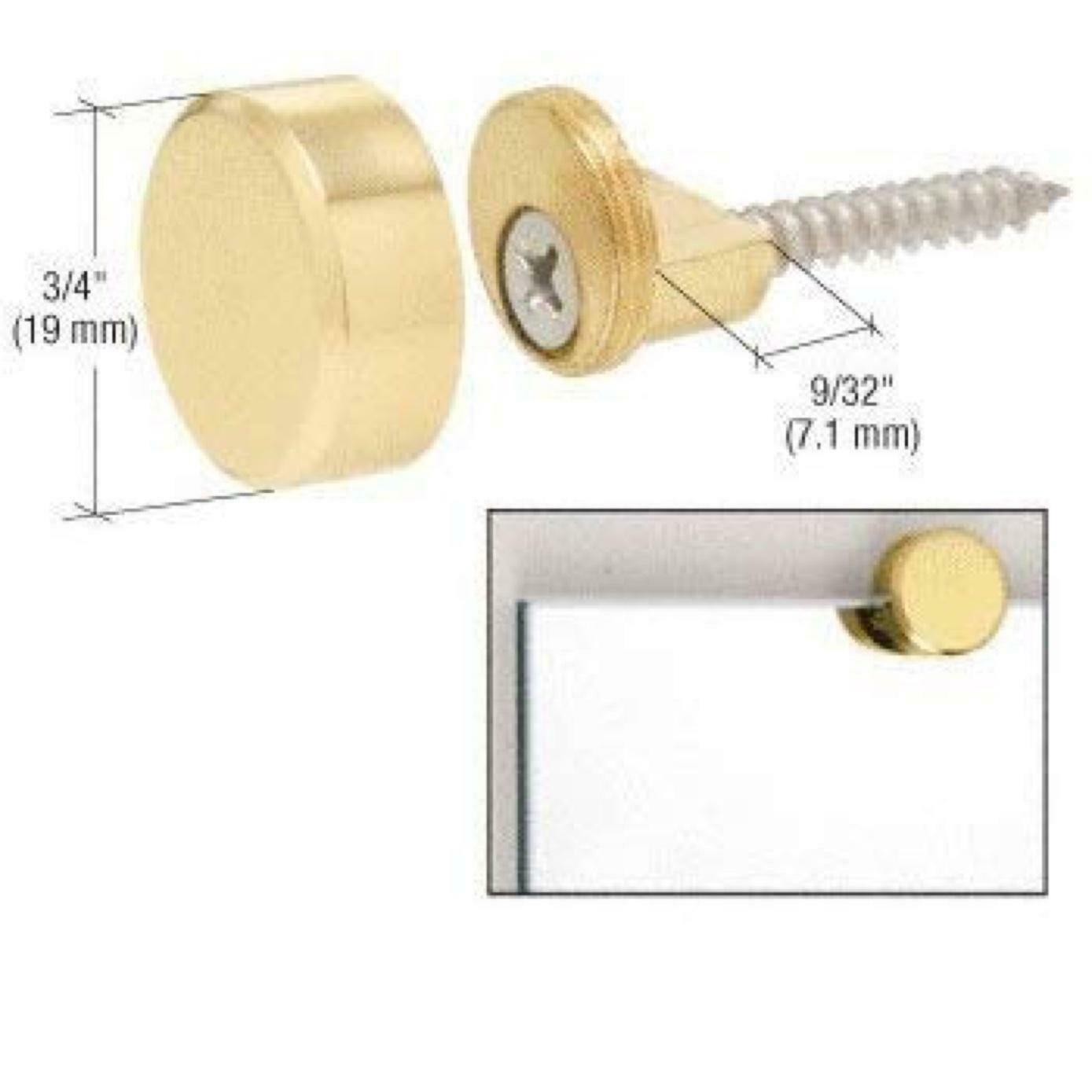 CRL Polished Brass Round Mirror Edge Fixings Clips Brackets x 4 6mm