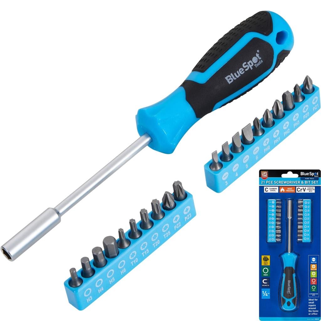 BlueSpot 21pc Screwdriver Bit Set - Magnetic Hex by BlueSpot