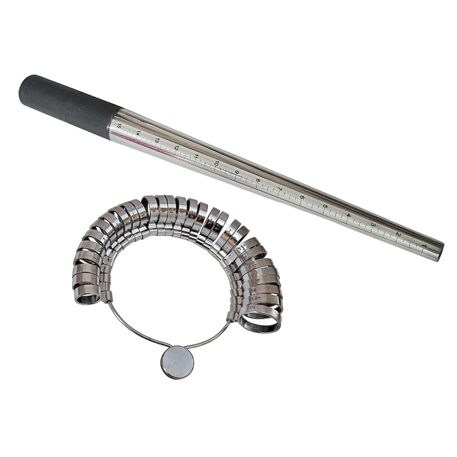 Ring Sizer Metal Gauge & Ring Mandrel Ungrooved Steel Set - Jewelry