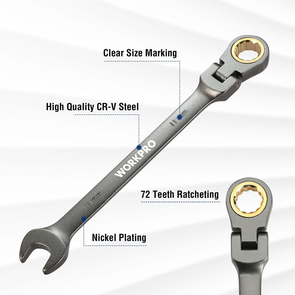 WORKPRO 11mm Flex-Head Ratcheting Wrench by WORKPRO
