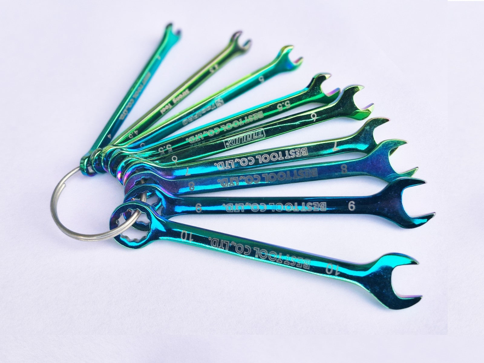 4-10mm 9pc Miniature Mini Combination Ring Open Spanner Set Rainbow