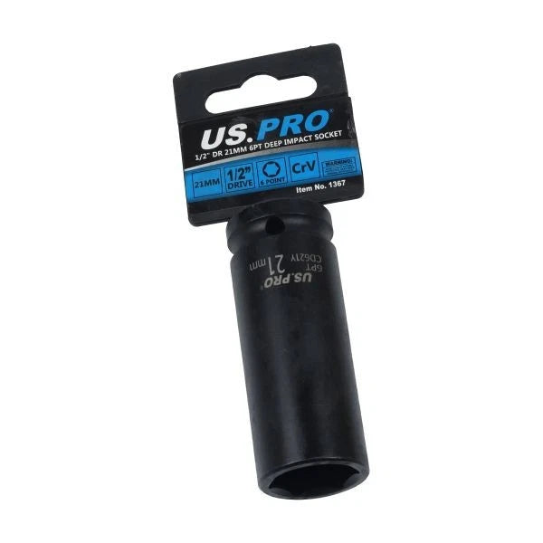 Us Pro 1/2" Drive 21mm Deep Impact Socket 6 Point Metric Wheel Nut