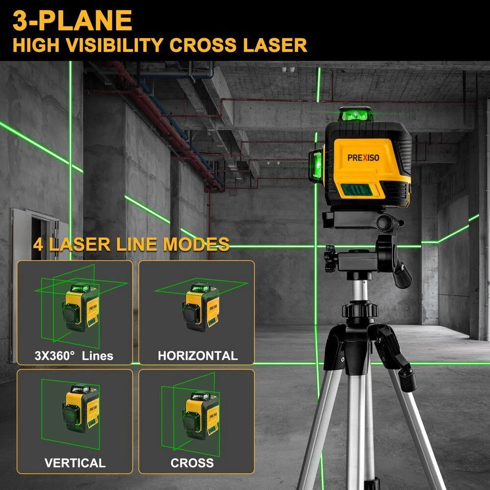 PREXISO NEW 3X360° 82Ft Self Leveling Cross Line Leveler Rechargeable Green Line