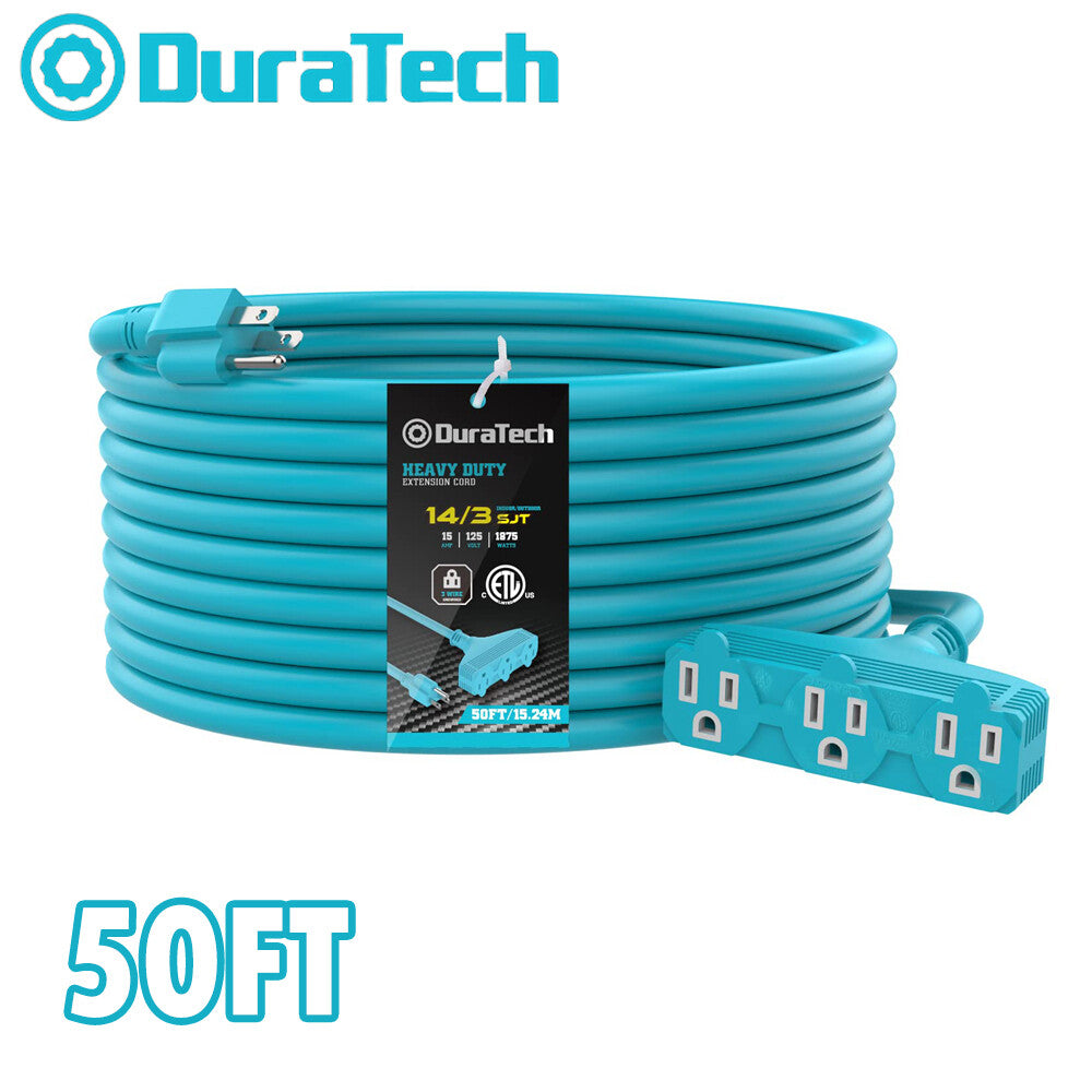 DuraTech 50ft Extension Cord 14/3 SJTW 15 A 3 Prong Heavy Duty Power