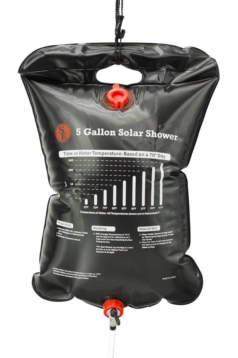 5 Gallon Solar Shower Camping Outdoor Hiking Heated Bag Travel Portable Pipe