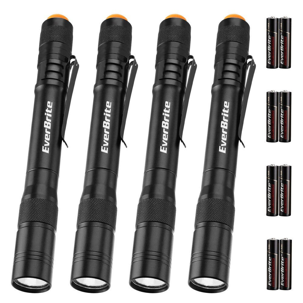 EverBrite Pen Light, Pocket Flashlights Black Pack of 4 Alum