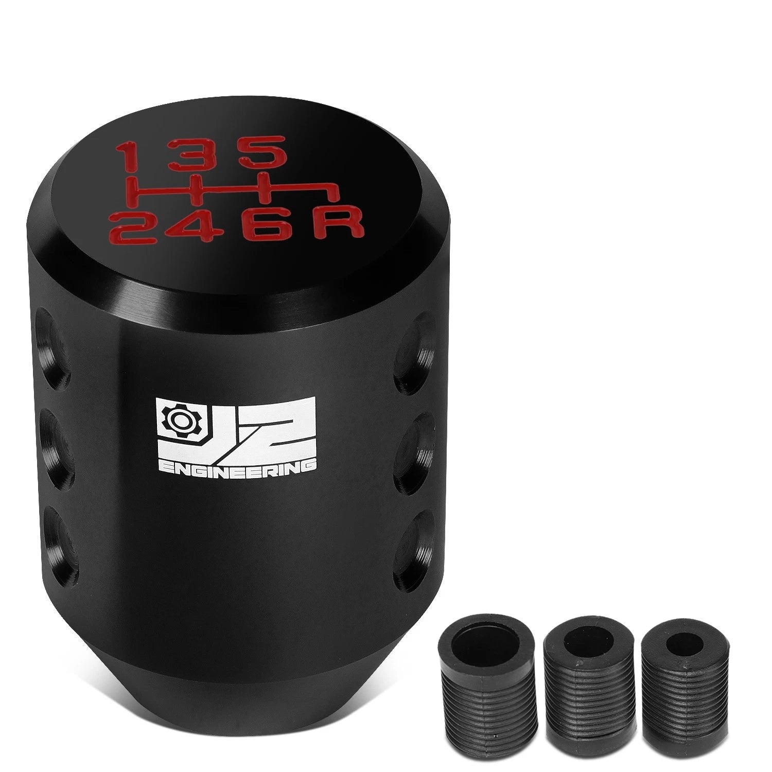J2 Universal Aluminum Cylindrical Design Shift Knob Black W/ Thread