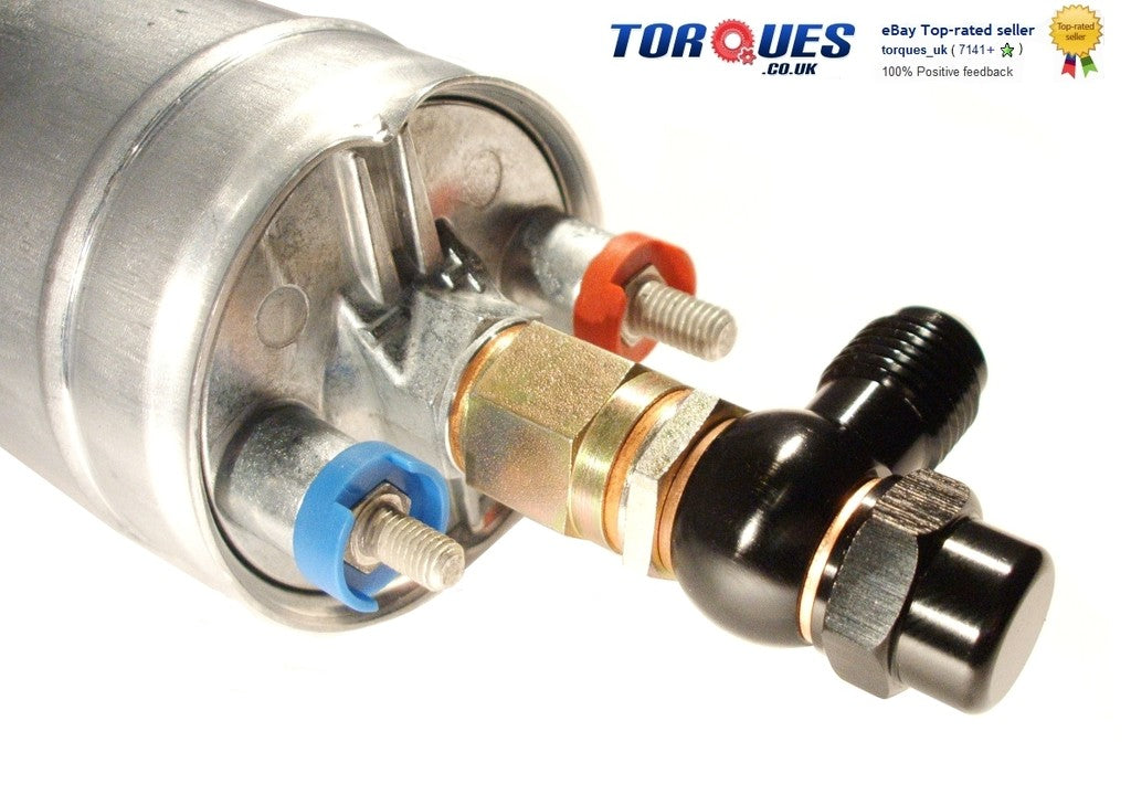 An -6 (an6) Banjo Adapter and Cap in Black Fits Bosch 044 Fuel Pump