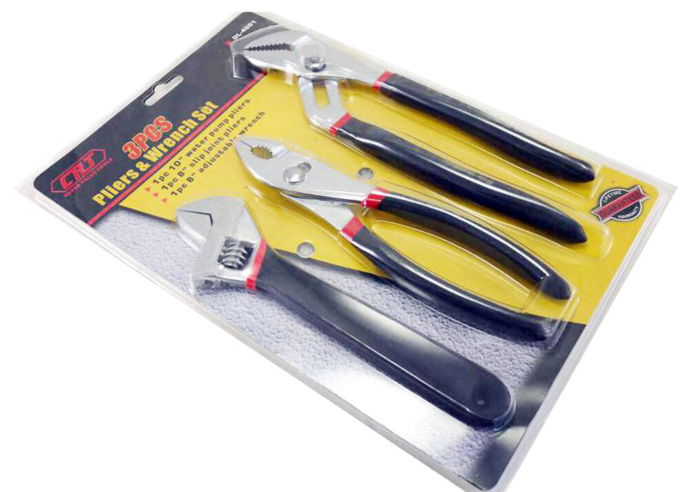 3PC Tool Set: Adjustable Wrench, Slip Joint & Water Pump Pliers