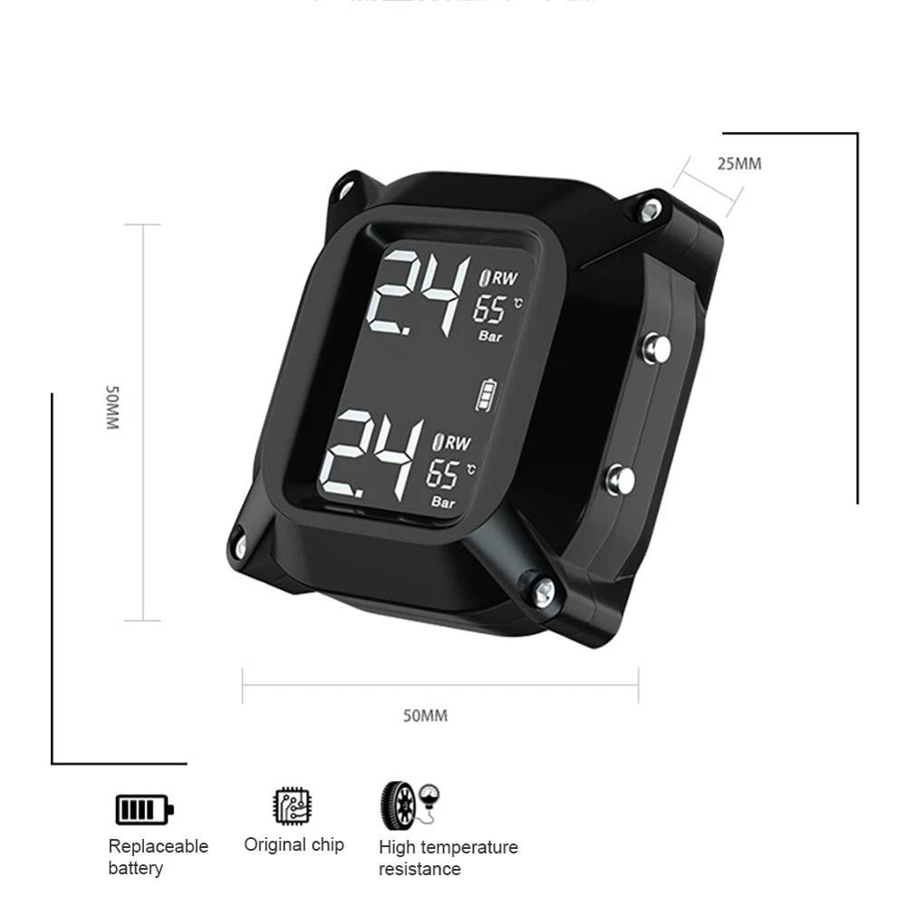 Wireless Lcd Motorcycle Tpms Tire Pressure Monitor System + 2