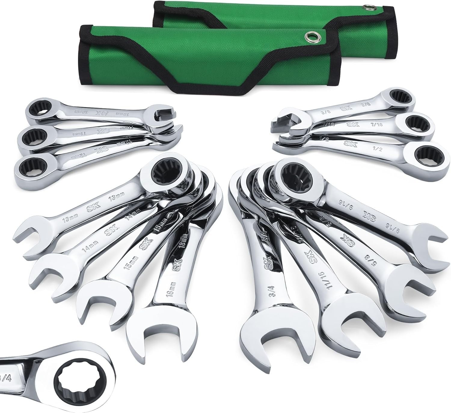 SK 14PC Stubby Ratcheting Wrench Set Combination Wrench Set SAE &