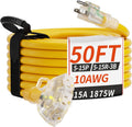 50 FT 10 Gauge Outdoor Extension Cord with Multiple Outlets Light