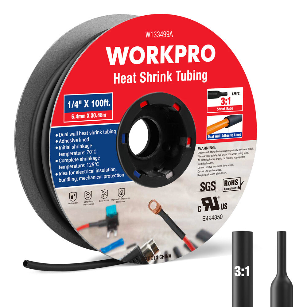 WORKPRO 1/4" ×100FT Heat Shrink Tubing by WORKPRO