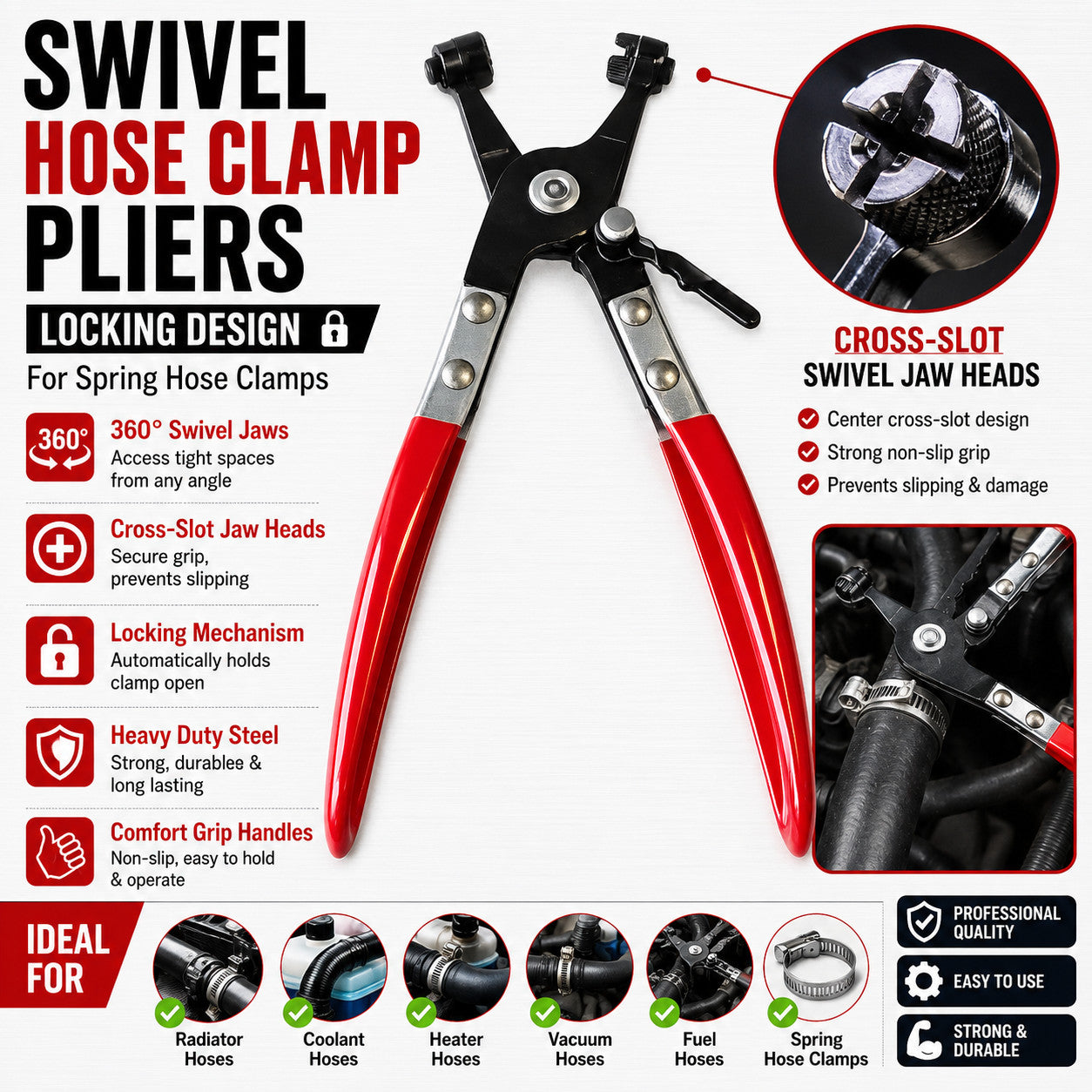 Swivel Jaw Hose Clamp Pliers Locking Tool for Fuel Coolant Radiator