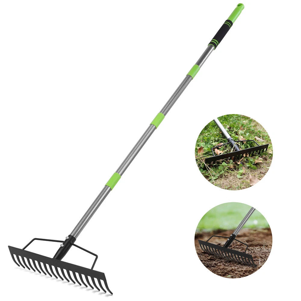 Workpro 65" Bow Rake Adjustable Handle 17 Tine Heavy Duty Metal Head