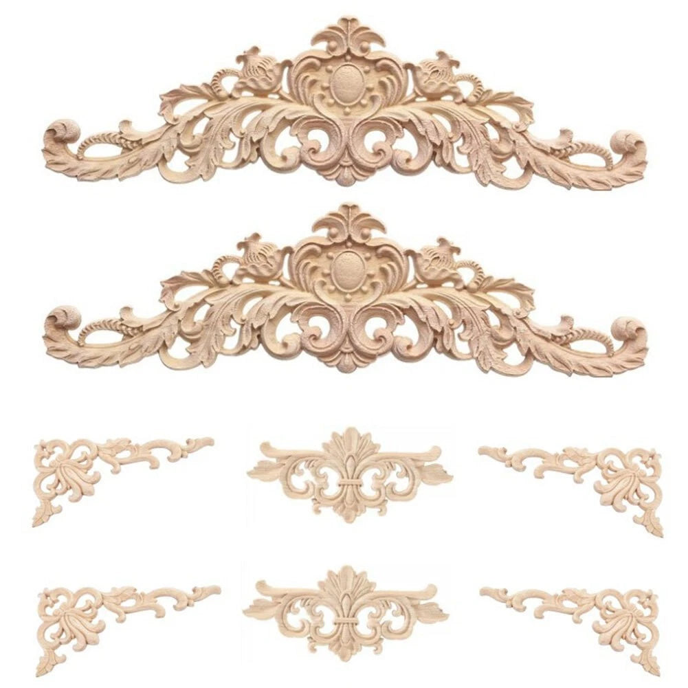 Elegant 8-piece Wooden Flower Carving Set For Doors Cabinets Dressing