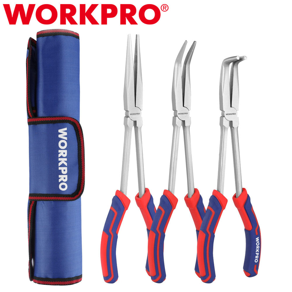 WORKPRO 3-PIECES Long Reach Pliers Set 11 Inch Extra Long Needle Nose