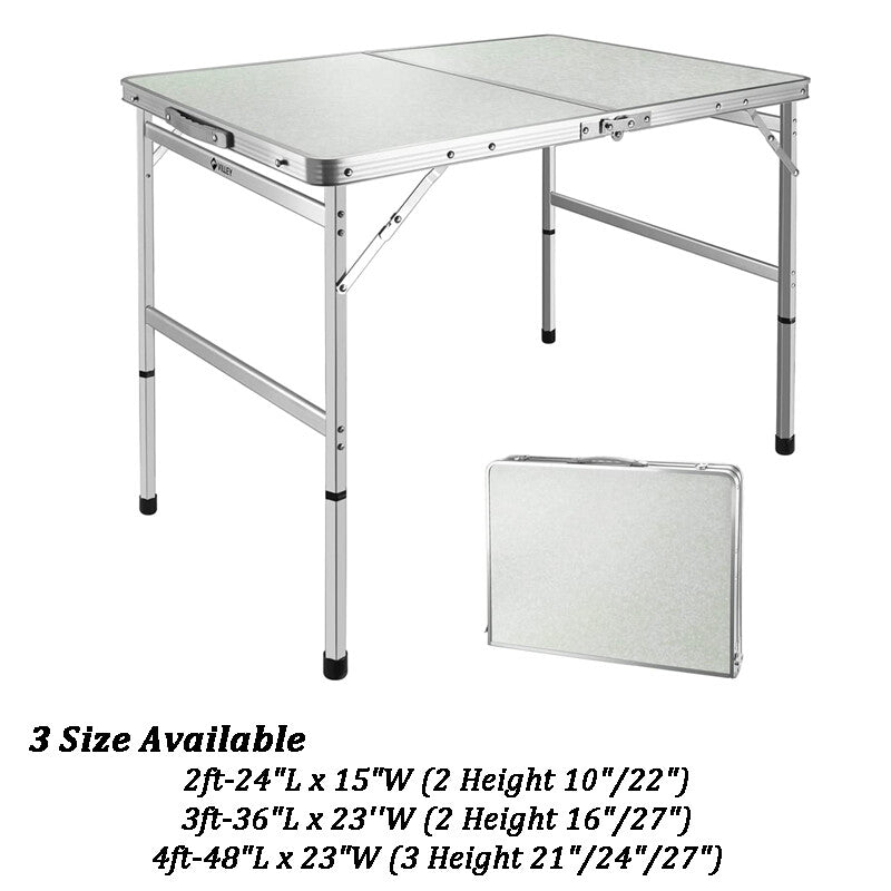 VILLEY Folding Camping Table Portable Outdoor Table w/Adjustable Leg