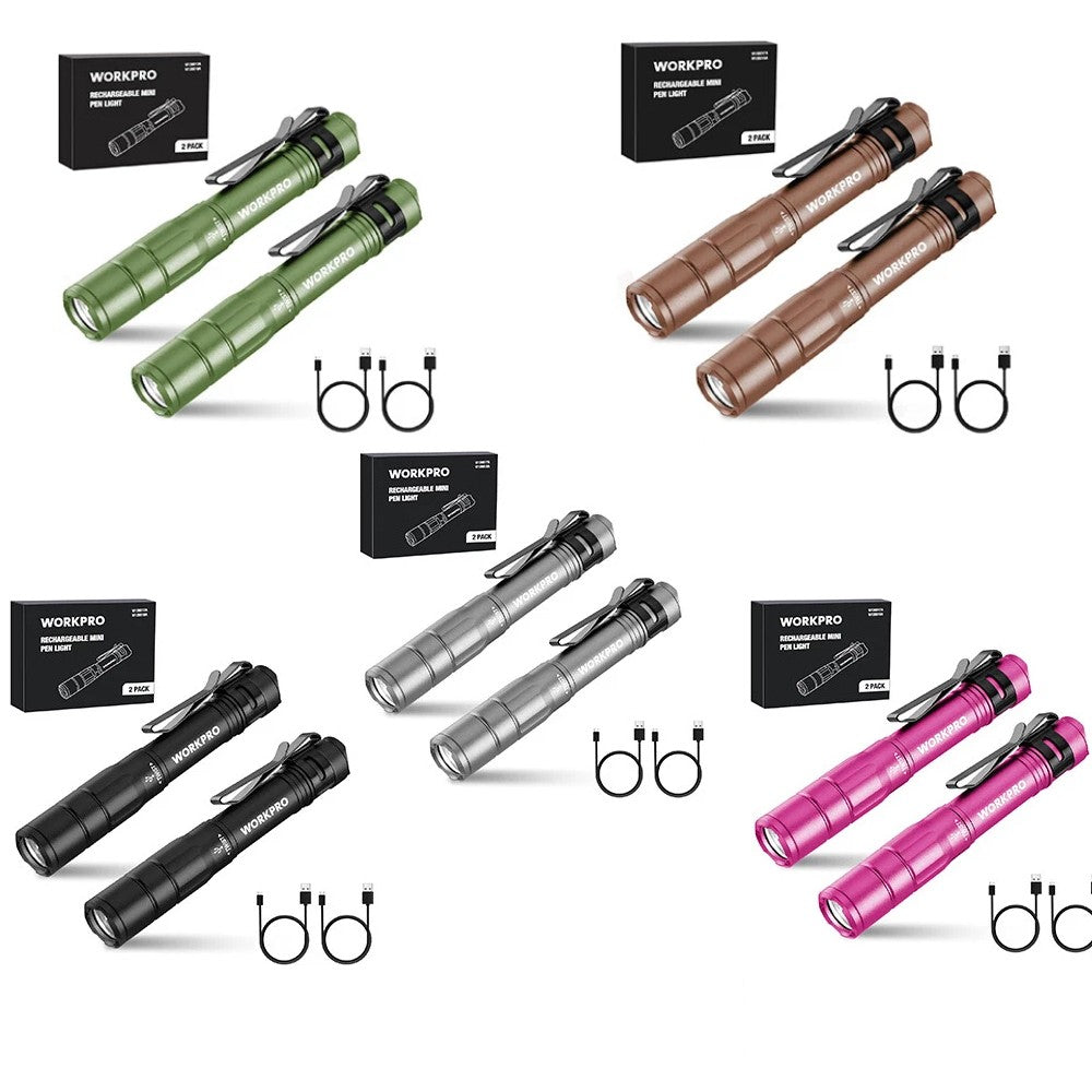 WORKPRO 2PCS Rechargeable Pen Light Mini Flashlight Ultra-Compact EDC