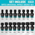 Duratech 3/8" Dr Swivel Socket Set Shallow Universal Impact Metric