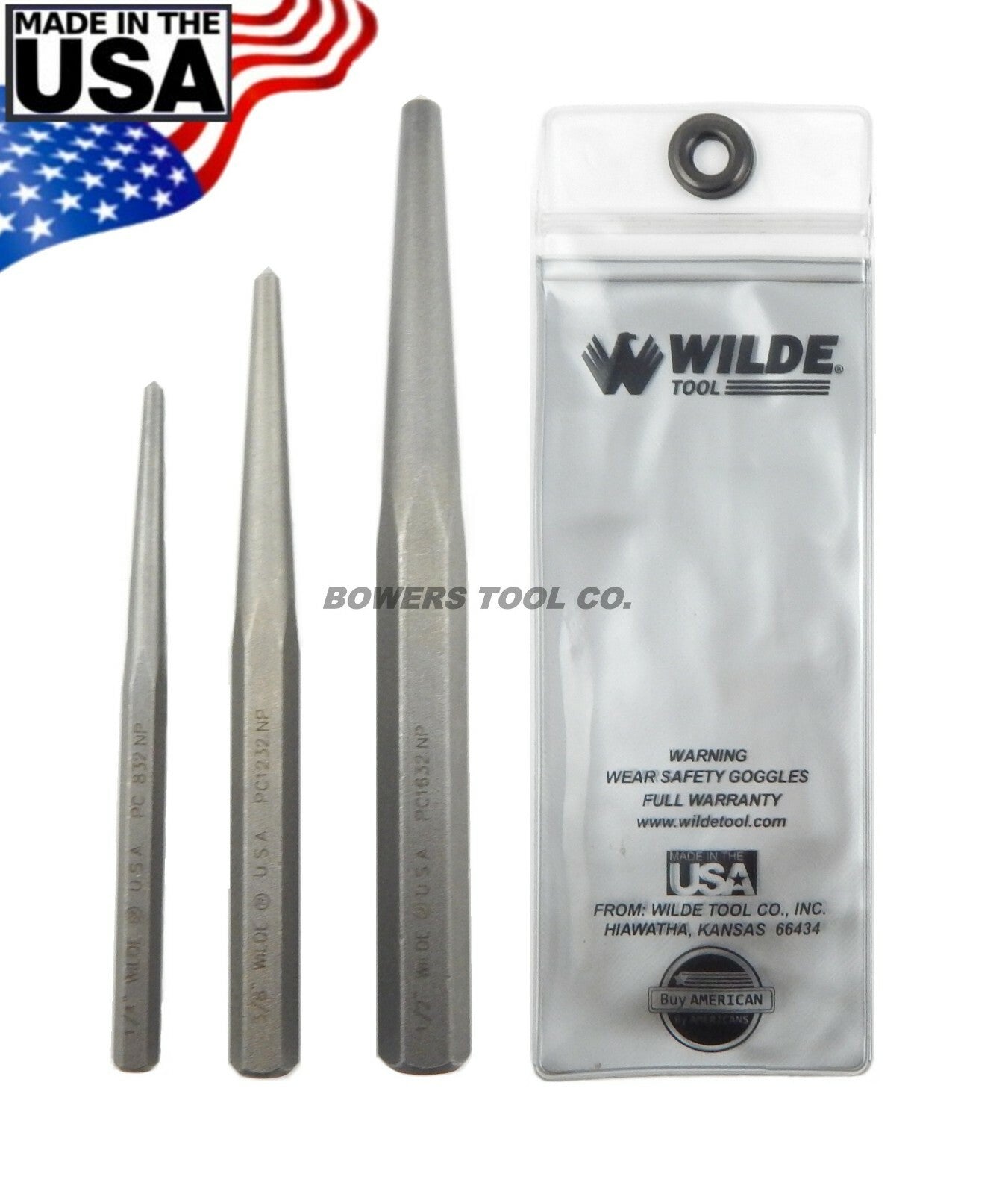 Wilde Tool Center Pin Punch Set 3pc