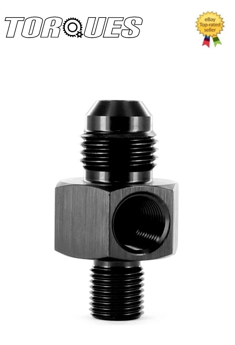 AN -6 (AN6) To M10x1.0 With 1/8" NPT Side Port Adapter Gauge In Black