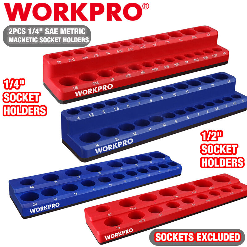 WORKPRO 2PIECES 1/2" / 1/4" Magnetic Socket Organizer Set SAE & Metric