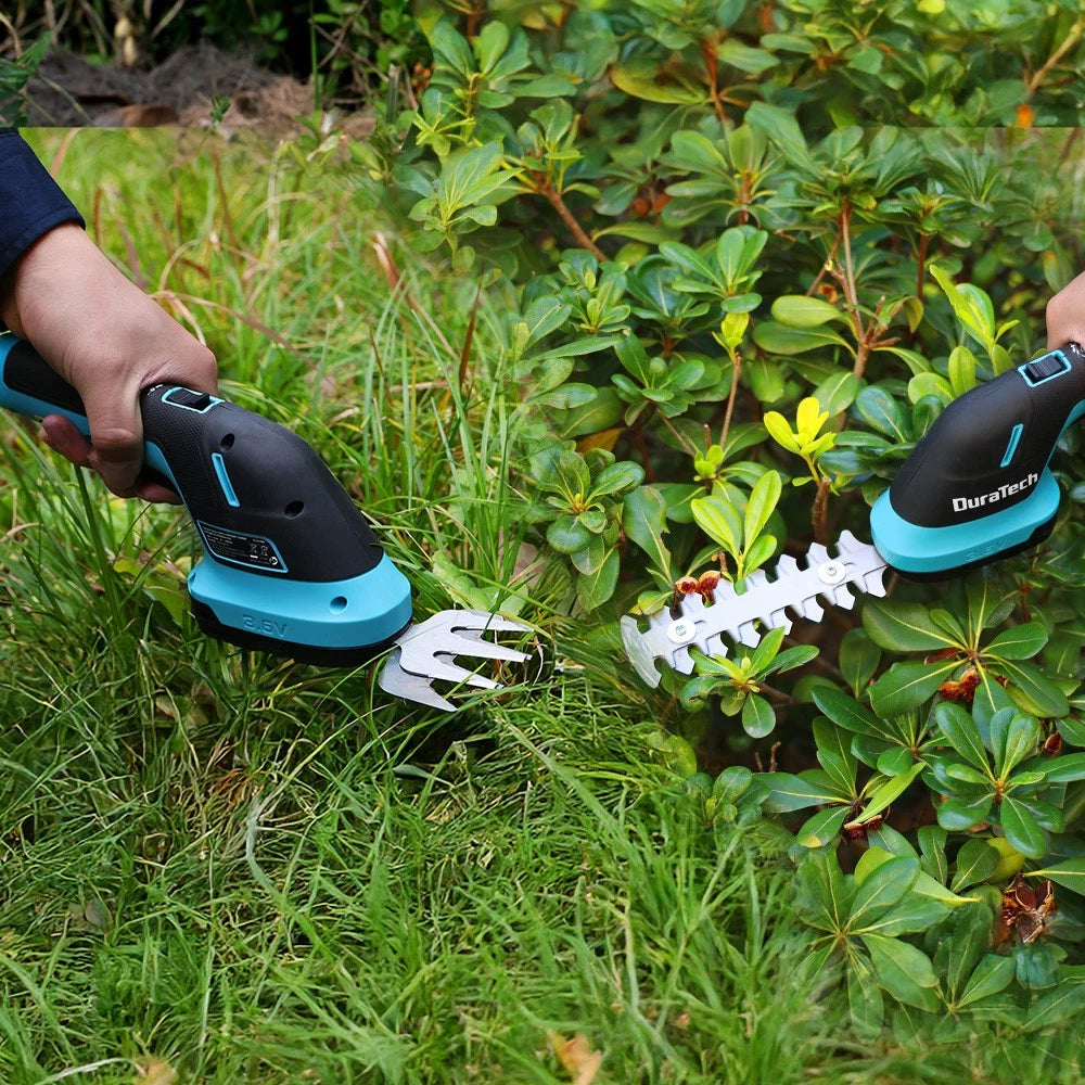 DURATECH 3.6V 2-in-1 Cordless Handheld Grass Trimmer &amp; Hedge Shear Hedge Trimmer