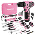 Workpro Pink Tool Set With Power Drill Portable 1.5 Ah Cordless Drills