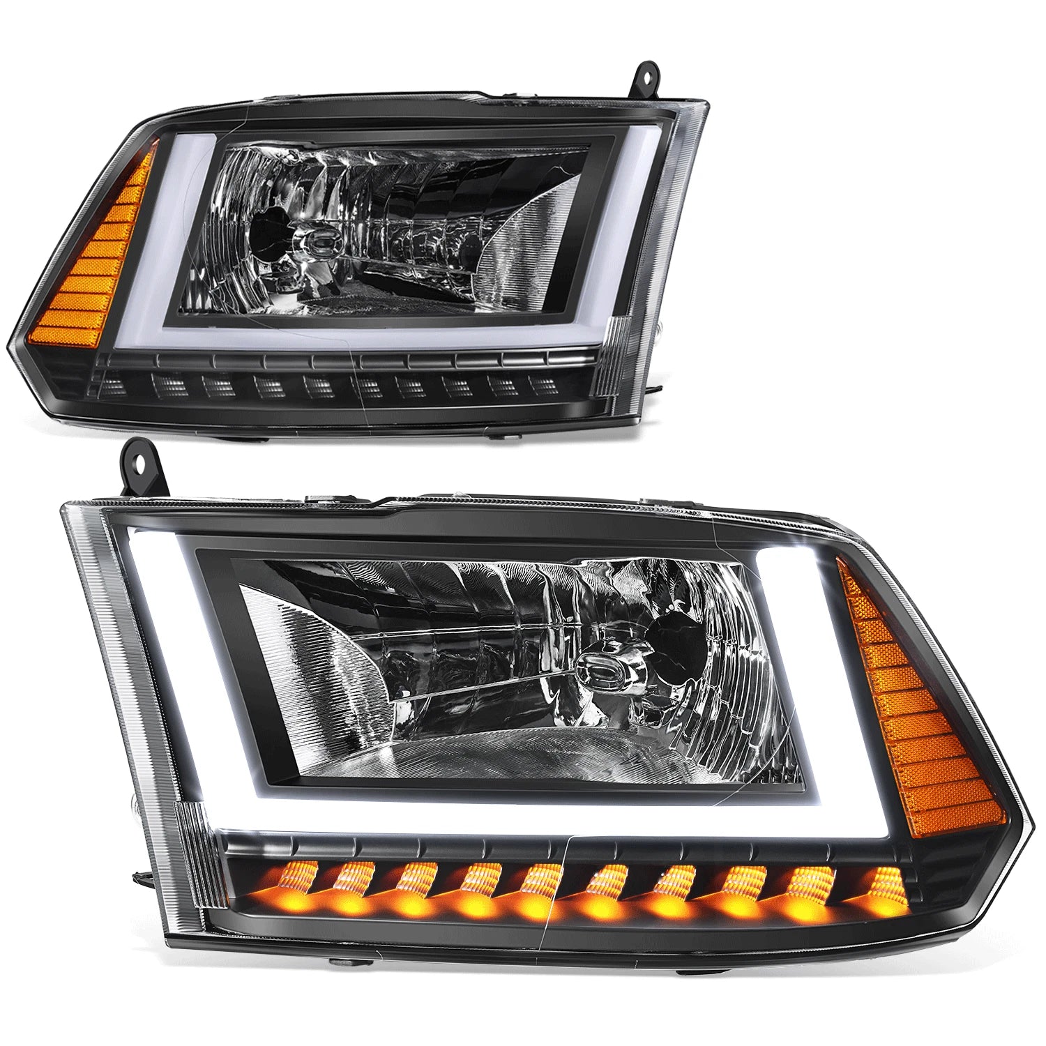 Fit 09-24 Ram 1500 Black/amber U-LED Drl Drl Sequential Turn Signal