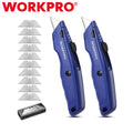 WORKPRO 2PCS Premium Utility Knife Retractable Heavy Duty Box Cutter w/10 Blades