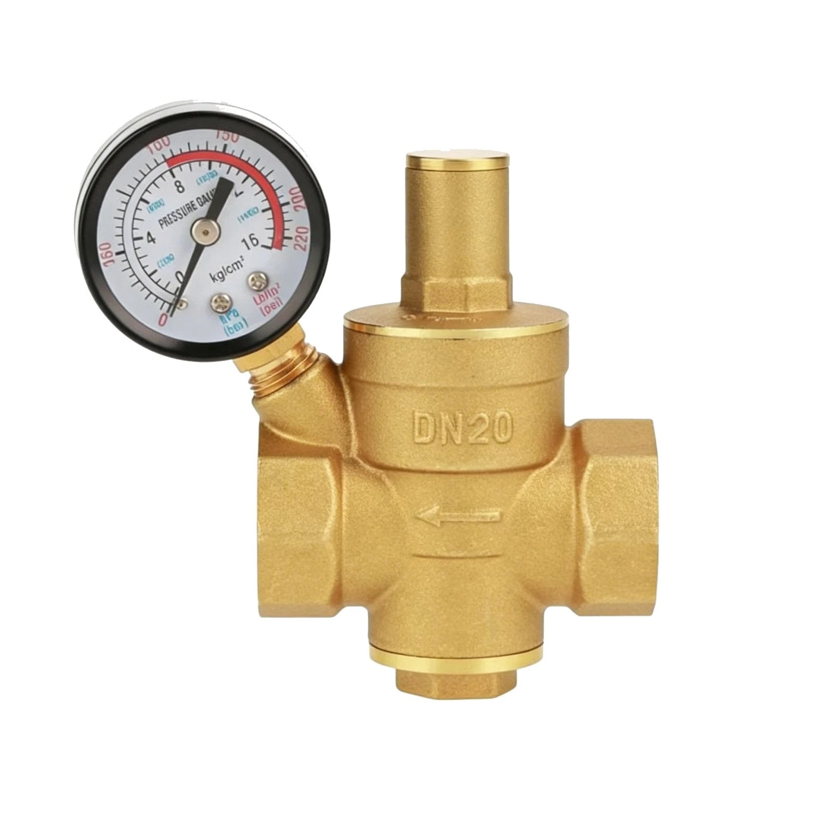 3/4 Inch Brass Water Pressure Reducing Valve Regulator With Gauge Npt