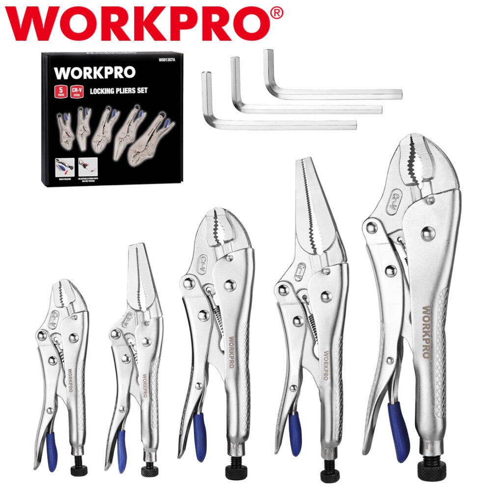 Workpro 5PC Locking Plier Set Curved Jaw & Long Nose