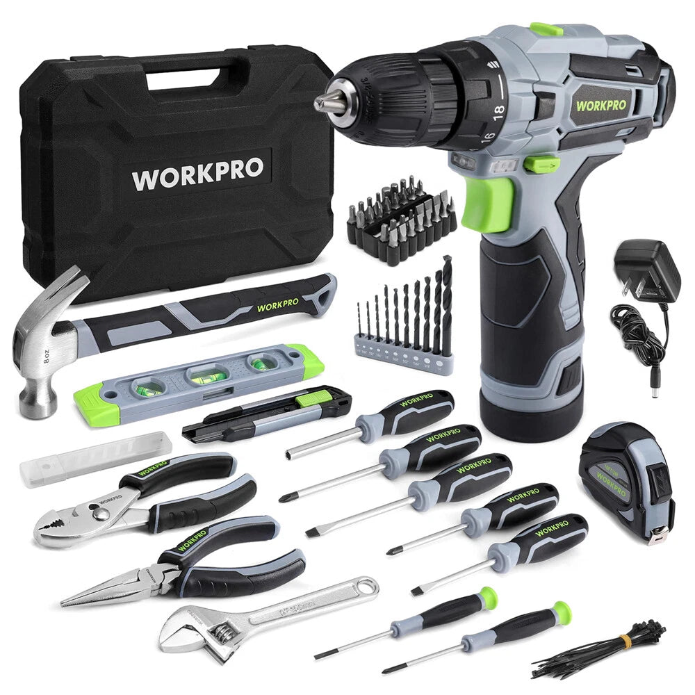 Workpro Home Tool Kit W/power Drill Power Home Tool Set 12V 1.5ah