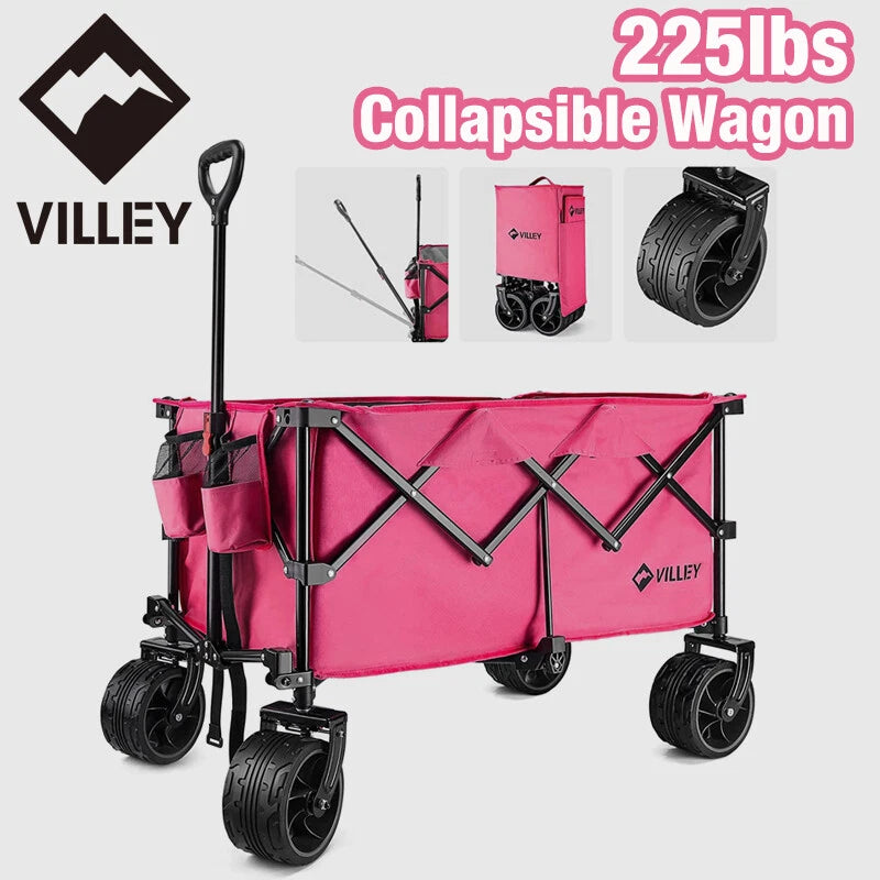 Villey Collapsible Wagon Enlarged 225lbs Load Capacity Folding Beach