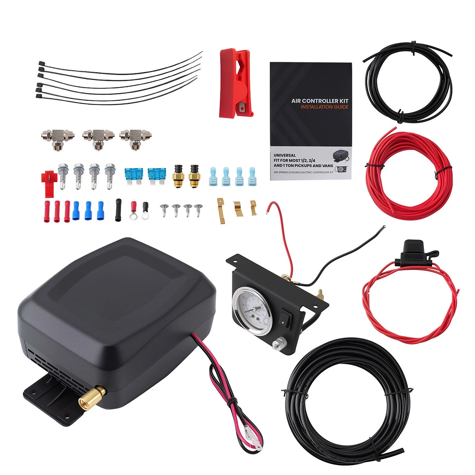 Air Spring Compressor Kit With Gauge Air Line T Fittings For Trucks
