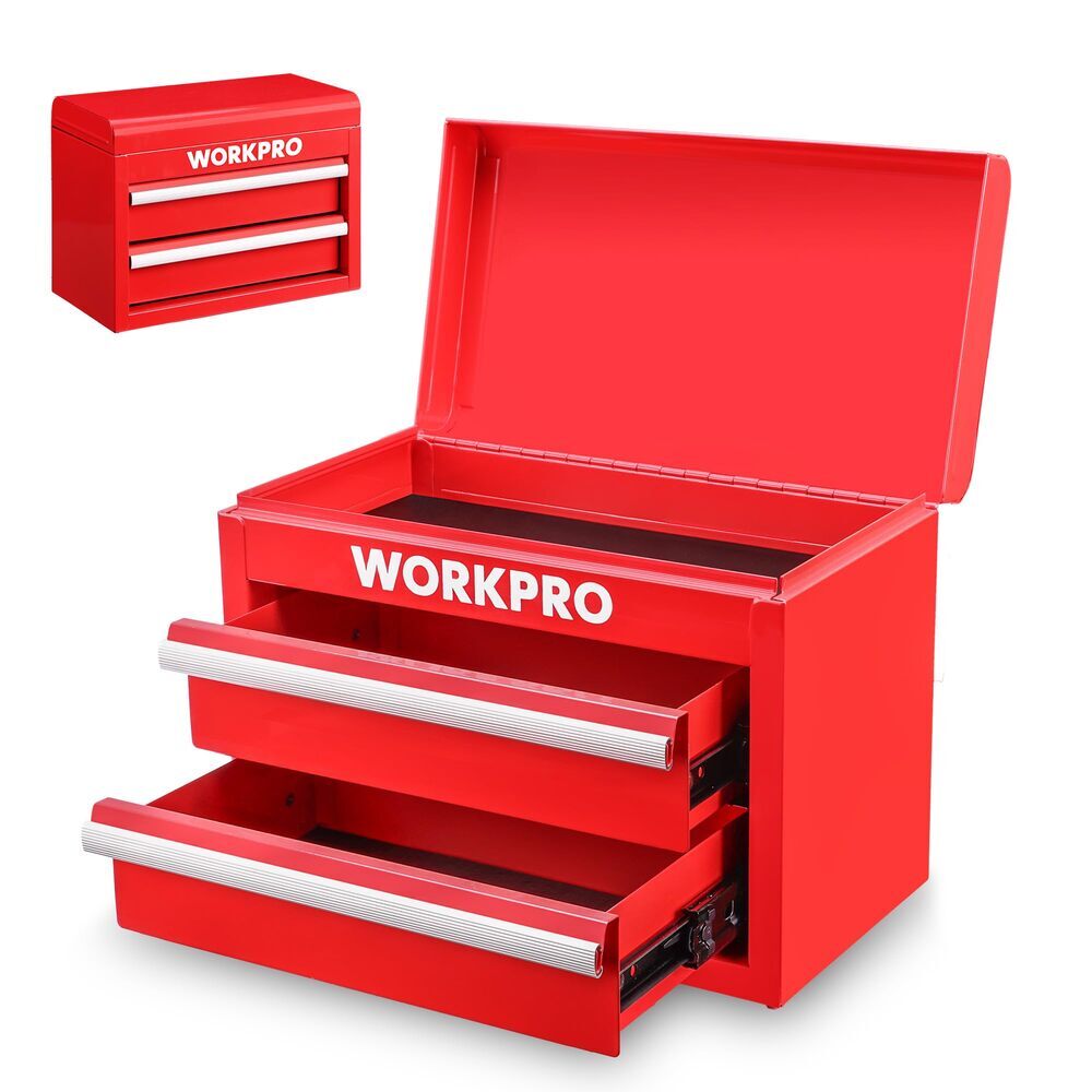 WORKPRO Steel Small Toolbox Metal Mini Tool Box 2 Drawer with Ball