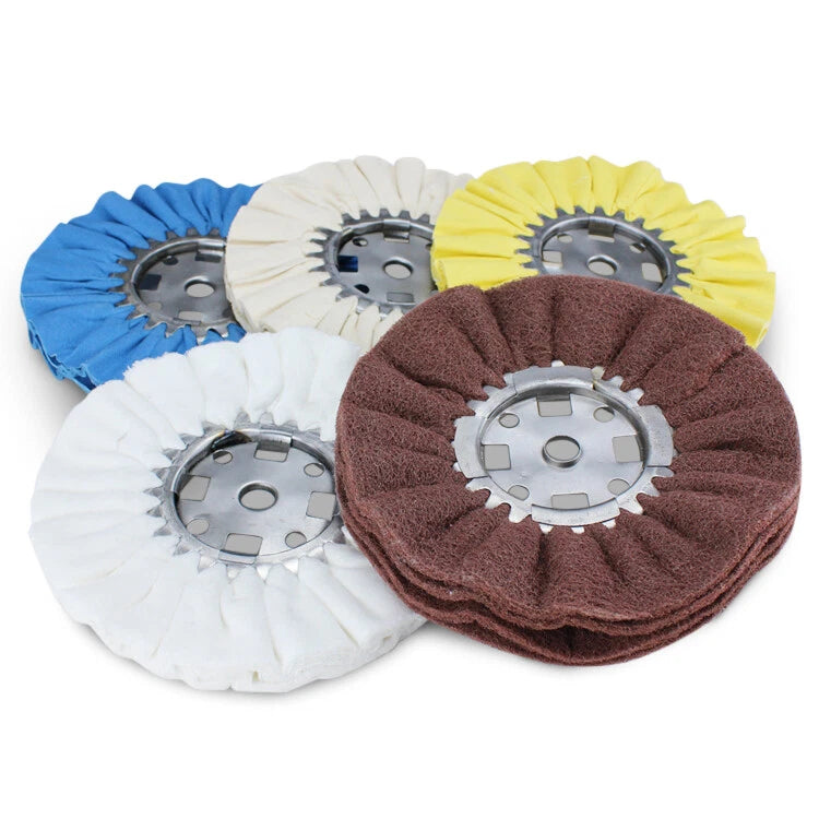 8" Airway Buffing Wheel Combo 5 Pack: Satin-Blue-Yel<wbr/>low-Untreated-<wbr/>Domet, 1 Each