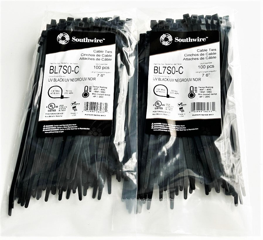 200 Southwire 7" UV Black Nylon Cable Zip Ties