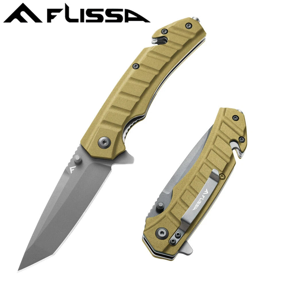 Flissa Folding Pocket Knife Tactical Knife Tanto Blades Glass Breaker