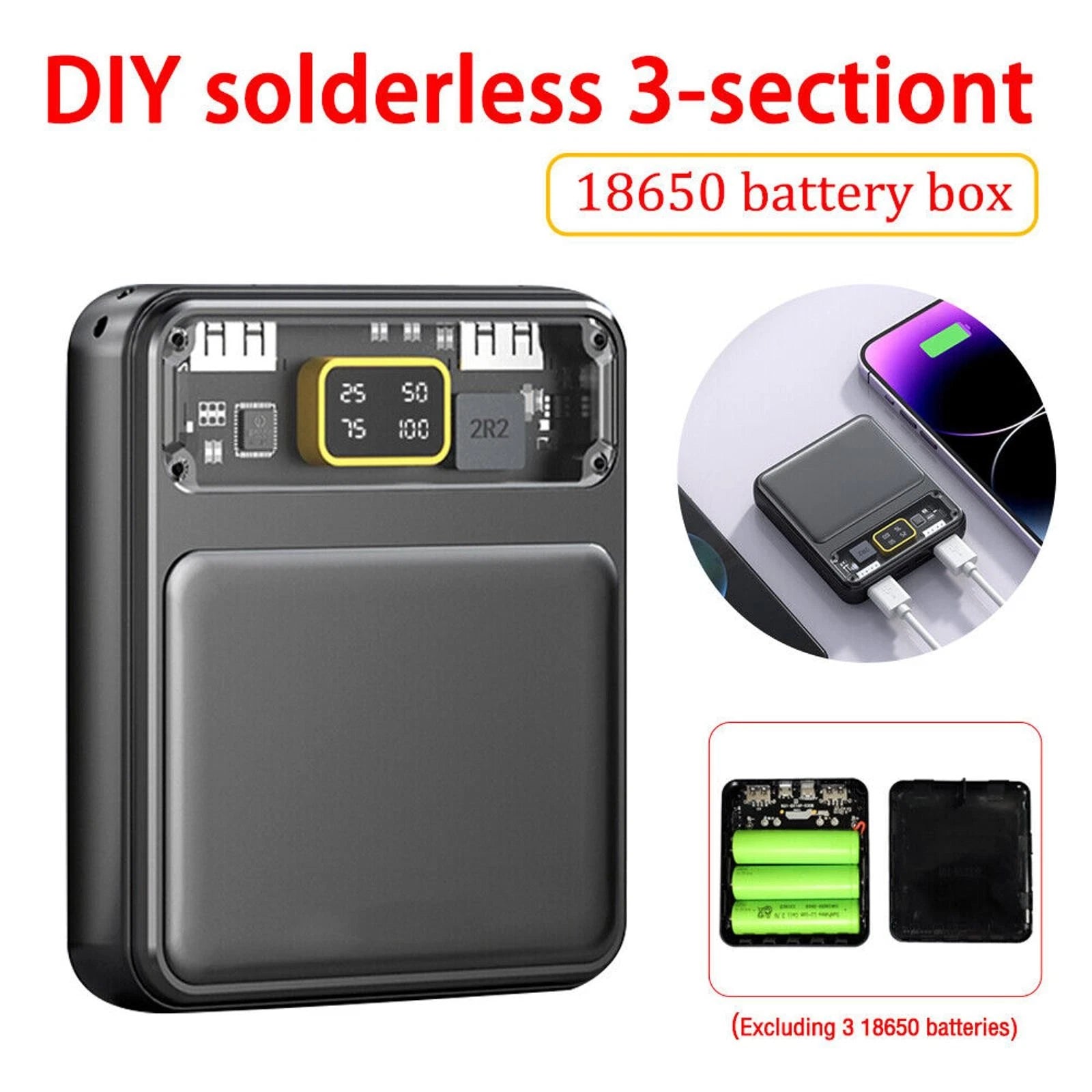 Diy 3x18650 Flat Battery Power Bank Box Shell Case Fast Charger Power
