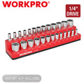 WORKPRO 1/4-Inch SAE Magnetic Socket Organizer Holds 26PCS Standard
