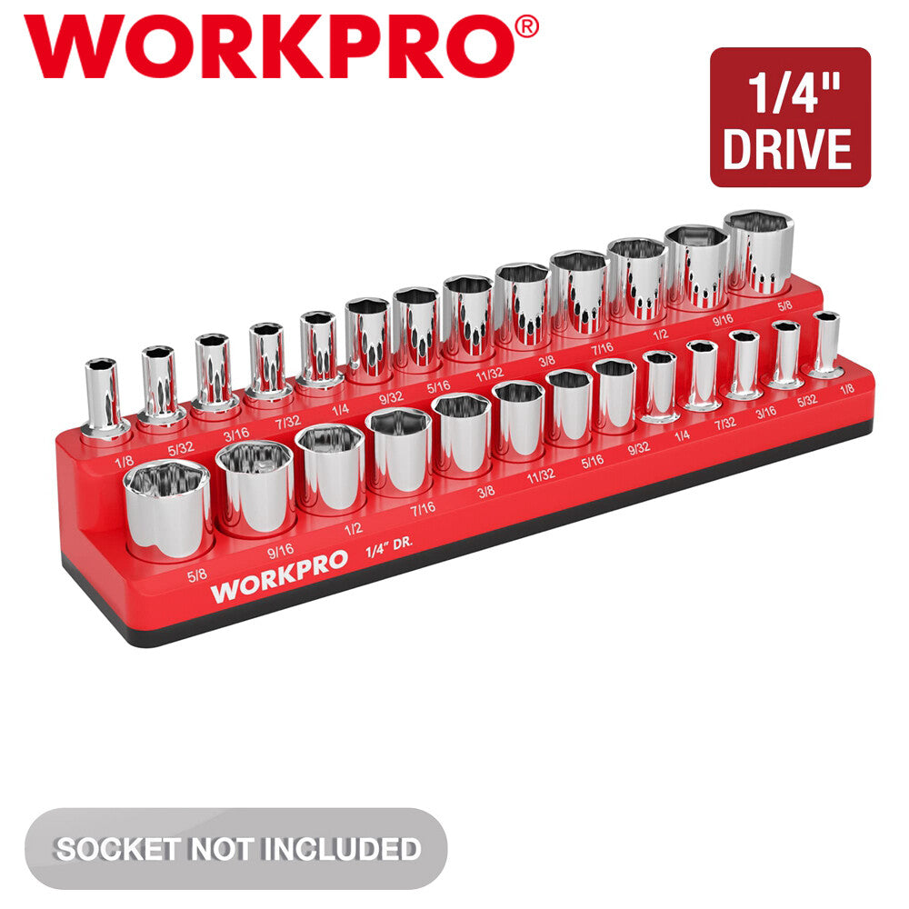 WORKPRO 1/4-Inch SAE Magnetic Socket Organizer Holds 26PCS Standard