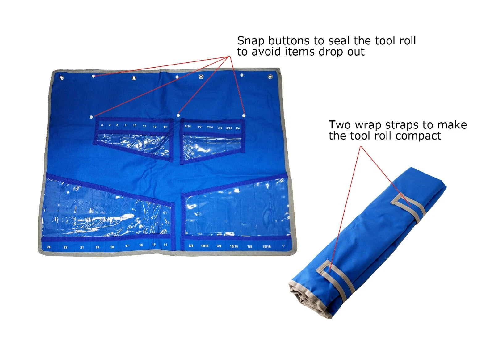 30 Size SAE &amp; Metric Canvas Tool Roll Pouch for Spanner Wrench Display &amp; Storage